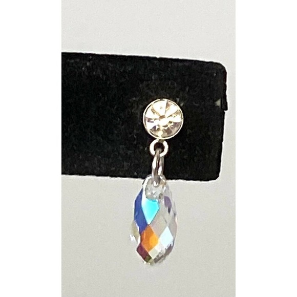 Earrings Dangles Faceted Crystals Clear AB 3/4” - Picture 5 of 9